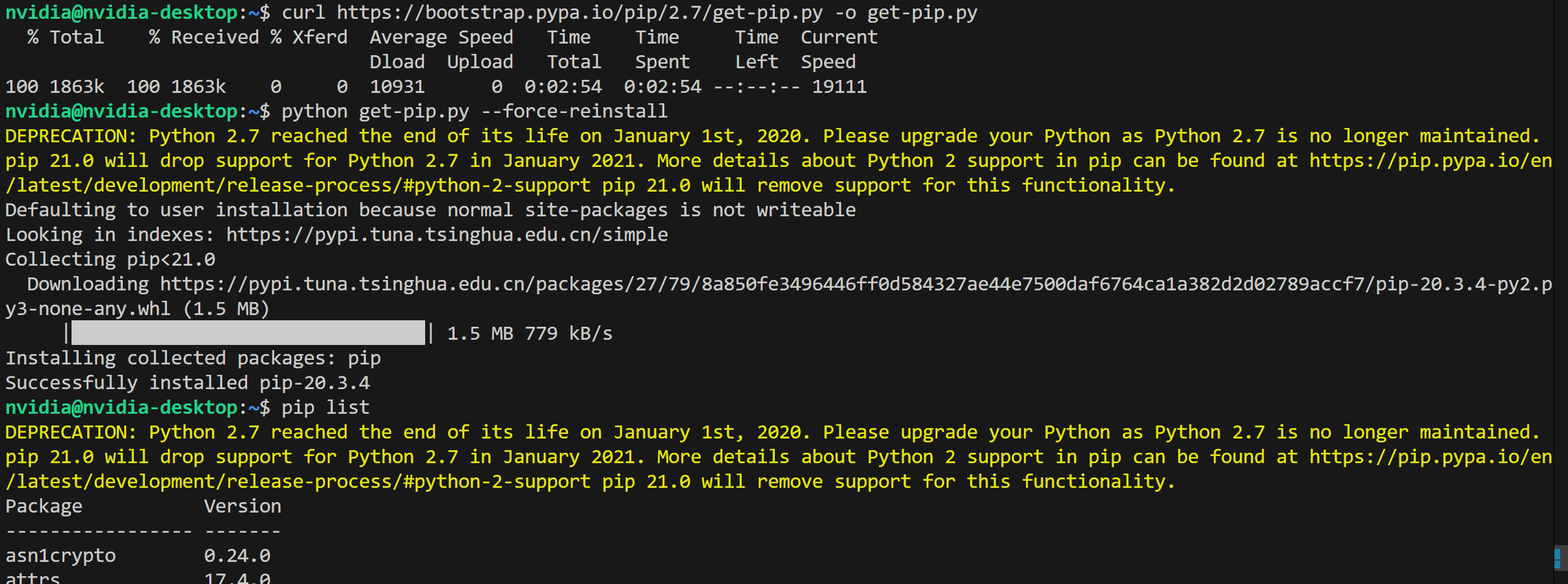 Python 2.7 与 get-pip.py 终端记录，仅用于识别历史环境