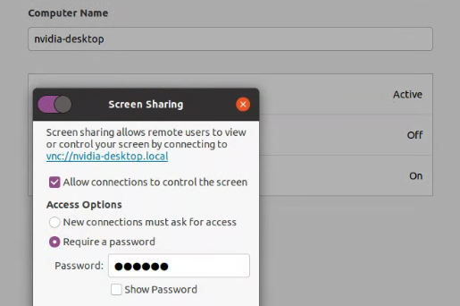 旧版 GNOME Screen Sharing 设置入口